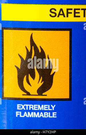 Extremely Flammable symbol on back of can of 3M Spray Mount Adhesive Stock Photo