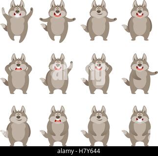 Vector image of the Set of flat wolf icons Stock Vector