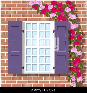 window on brick wall background Stock Vector