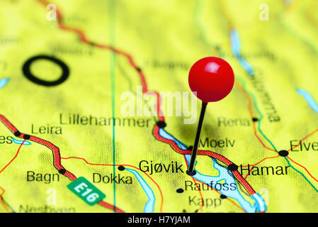 Gjovik, Norway pinned on map Stock Photo - Alamy