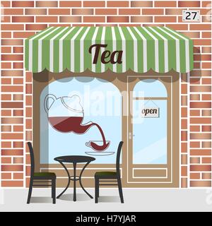 Tea shop facade. Stock Vector