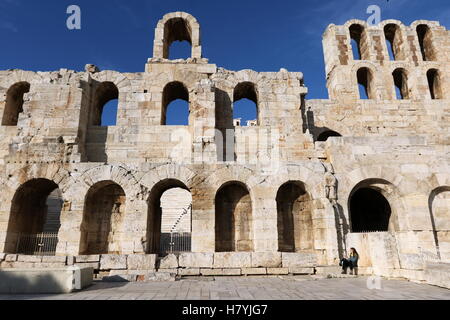 The Odeon of Herodes Atticus, known as the 'Herodeon', situated on the southern slopes of the Acropolis, in Athens, Greece. Stock Photo
