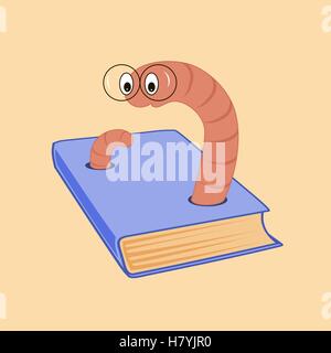 A cartoon bookworm and a book. Vector illustration. Stock Vector