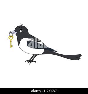 Cartoon vector Illustration of a magpie with key Stock Vector