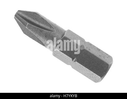 Top view of a phillips head screwdriver bit isolated on a white background. Stock Photo