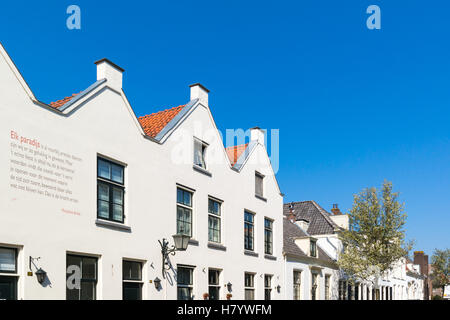 Top facades of historic houses on Turfpoortstraat in old town of Naarden, North Holland, Netherlands Stock Photo
