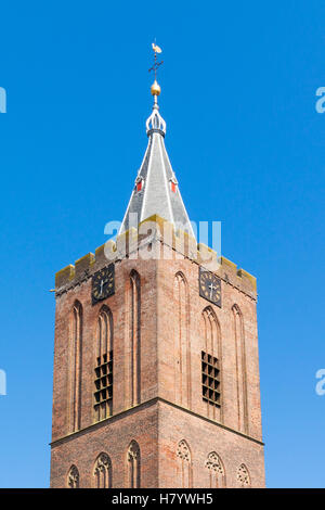 Top of tower of Big Church or Saint Vitus Church in old town of Naarden, North Holland, Netherlands Stock Photo