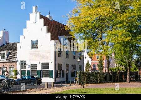Historic white house with stepped gable in old town of Naarden, North Holland, Netherlands Stock Photo