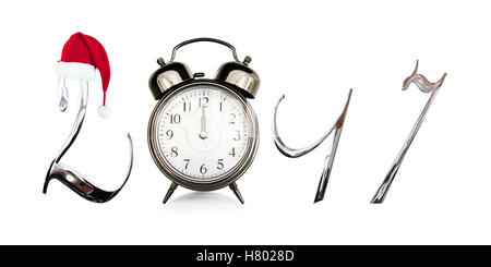 2017, old vintage alarm clock isolated on white background Stock Photo