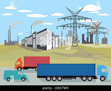 Factories and truck traffic Stock Photo