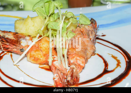 A grilled tiger shrimp prawns on plate Stock Photo