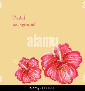 Vector illustration handmade drawing pastel chalks  hibiscus background Stock Vector