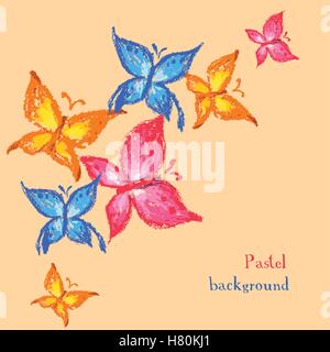 Vector illustration handmade drawing pastel chalks butterfly background Stock Vector