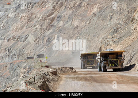 The huge trucks at Chuquicamata, the world's biggest open pit copper mine with its trucks working, near Calama, Chile Stock Photo