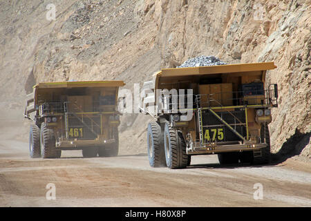 The huge trucks at Chuquicamata, the world's biggest open pit copper mine with its trucks working, near Calama, Chile Stock Photo