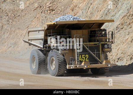 The huge trucks at Chuquicamata, the world's biggest open pit copper mine with its trucks working, near Calama, Chile Stock Photo