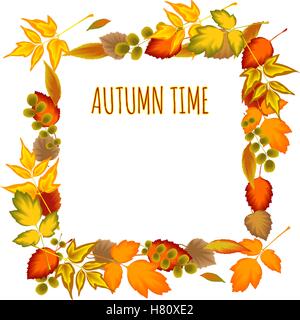 Autumn leaves Decorative frame, floral ornament. Isolated. Stock vector illustration for design. Stock Vector