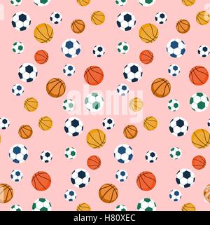Sport balls seamless pattern.Balls for soccer and basketball. Vector stock picture. Stock Vector