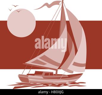Sailing ship yacht in sunrise vector background Stock Vector