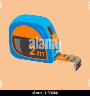 Building compact measuring tape on a beige background.Illustration of the tape measure icon Stock Vector