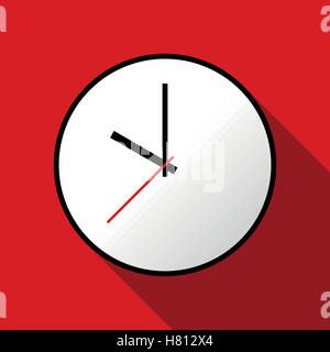 Clock icon, Vector illustration, flat design. Easy to use and edit. EPS10. Red background with shadow. Stock Vector
