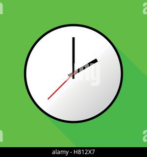 Clock icon, Vector illustration, flat design. Easy to use and edit. EPS10. Green background with shadow. Stock Vector
