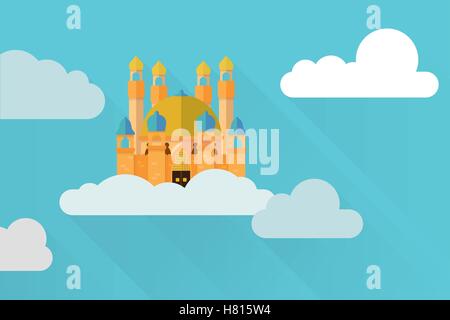 Flat design fantasy castle in the sky vector illustration Stock Vector