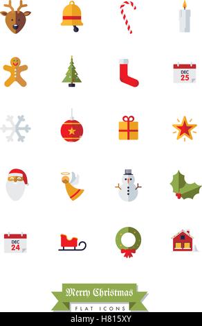 Collection of Christmas Holidays and winter season flat design isolated icons Stock Vector