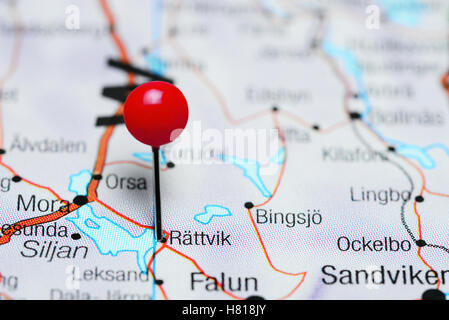 Rattvik pinned on a map of Sweden Stock Photo