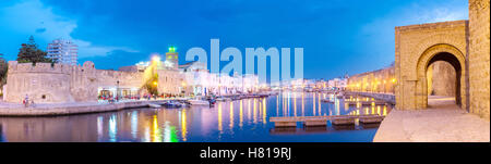 The bridge over the port overlooks to main landmarks of Bizerte - Kashbah and Ksibah citadels Stock Photo