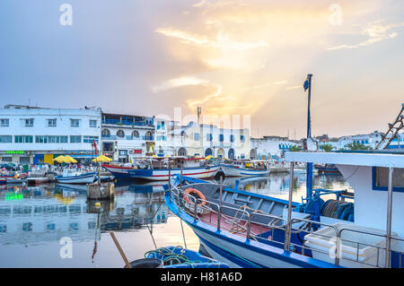 The old port of Bizerte is not only working placve for fishermen but also a popular tourist site Stock Photo