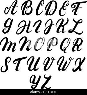 Hand written uppercase alphabet. Modern brushed lettering. Black letters isolated on white background. Vector illustration. Stock Vector