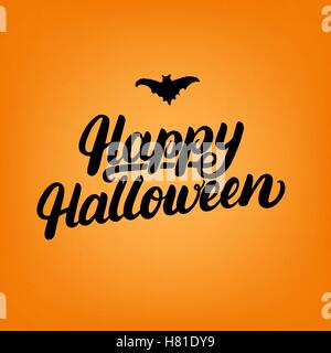 Happy Halloween hand written lettering card. Modern brush calligraphy. Halloween background. Halloween card. Vector illustration Stock Vector