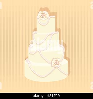 Wedding cake. A stylish wedding cake decorated with pearls ans roses. Stock Vector