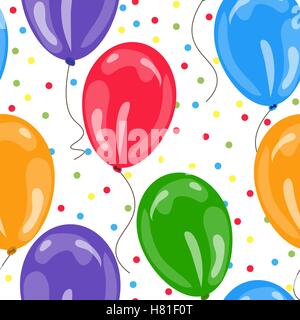 Seamless pattern with multicolor air balloons. Design concept for birthday greeting cards, wallpapers, gift card. Vector illustr Stock Vector