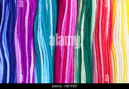 Colorful yarns for embroidering Stock Photo