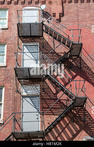 Apartment building, with external fire escape stairs, Philadelphia, Pennsylvania, USA Stock Photo