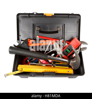 Tools in open toolbox on plain background Stock Photo