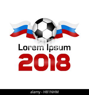 Logo Football Championship 2018 with shadow. Poster With Flag Of Russia. Vector Illustration Flat colored banner isolated soccer Stock Vector