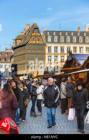 Christmas market at Cathedral square,Strasbourg, wine route, Alsace France Europe Stock Photo