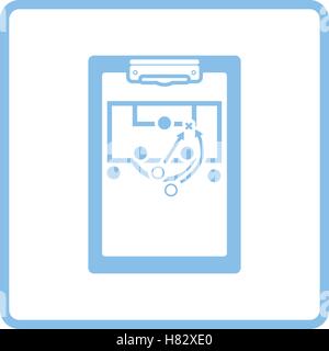 Soccer coach tablet with scheme of game icon. Blue frame design. Vector illustration. Stock Vector
