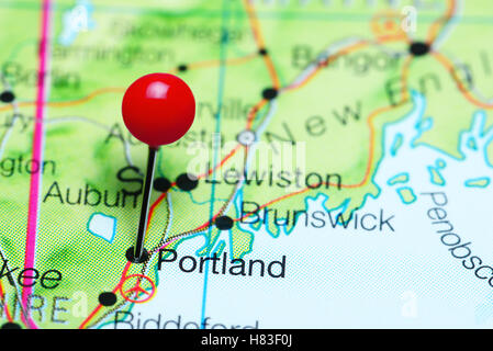 A map of Portland, Maine marked with a push pin Stock Photo - Alamy