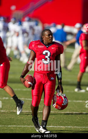 Sep. 18, 2009; Fresno, CA, USA;  Fresno State Bulldogs quarterback Ebahn Feathers (3) before the game against the Boise State Broncos at Bulldog Stadium. Boise State defeated Fresno State 51-34. Stock Photo