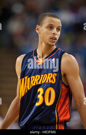 November 8, 2009; Sacramento, CA, USA;  Golden State Warriors guard Stephen Curry (30) during the first quarter against the Sacramento Kings at the ARCO Arena. The Kings defeated the Warriors 120-107. Stock Photo