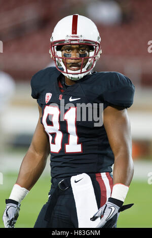 September 18, 2010; Stanford, CA, USA; Stanford Cardinal wide receiver Chris Owusu (81) warms up before the game against the Wake Forest Demon Deacons at Stanford Stadium. Stock Photo