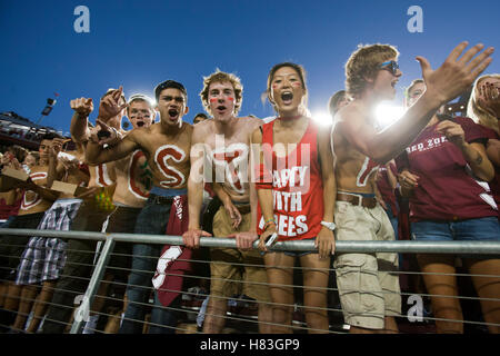 September 18, 2010; Stanford, CA, USA; Stanford Cardinal fans cheer in the stands before the game against the Wake Forest Demon Deacons at Stanford Stadium. Stock Photo