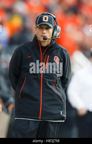 December 4, 2010; Corvallis, OR, USA;  Oregon State Beavers head coach MIke Riley on the sidelines during the first quarter against the Oregon Ducks at Reser Stadium. Stock Photo