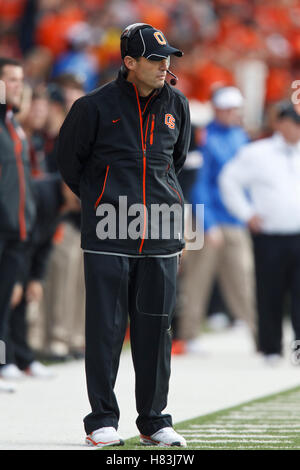 December 4, 2010; Corvallis, OR, USA;  Oregon State Beavers head coach MIke Riley on the sidelines during the first quarter against the Oregon Ducks at Reser Stadium. Stock Photo