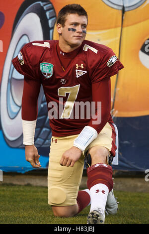 January 9, 2011; San Francisco, CA, USA;  Boston College Eagles quarterback Chase Rettig (7) warms up before the 2011 Fight Hunger Bowl against the Nevada Wolf Pack at AT&T Park. Stock Photo