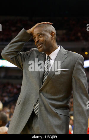 February 25, 2011; Oakland, CA, USA;  Atlanta Hawks head coach Larry Drew on the sidelines during the second quarter against the Golden State Warriors at Oracle Arena. Stock Photo